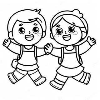 Excited Kids On First Day Of First Grade Coloring Page 43603-34968