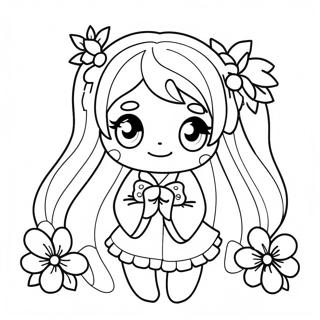 Cute Miku With Flowers Coloring Page 4372-3665