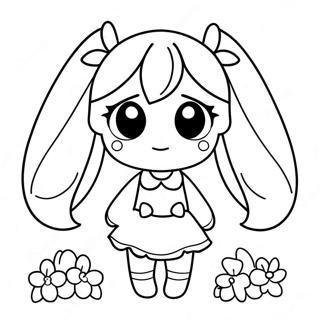 Cute Miku With Flowers Coloring Page 4372-3666