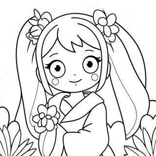 Cute Miku With Flowers Coloring Page 4372-3667