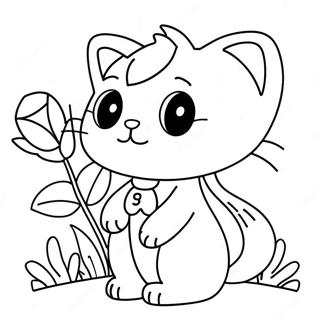 Cute Cat Girl With Flowers Coloring Page 4382-3673