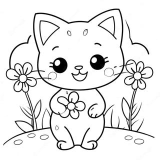 Cute Cat Girl With Flowers Coloring Page 4382-3674