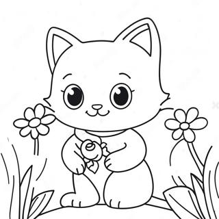 Cute Cat Girl With Flowers Coloring Page 4382-3675