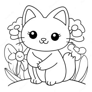 Cute Cat Girl With Flowers Coloring Page 4382-3676