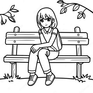 Melancholic Anime Girl Sitting On A Bench Coloring Page 43893-35197