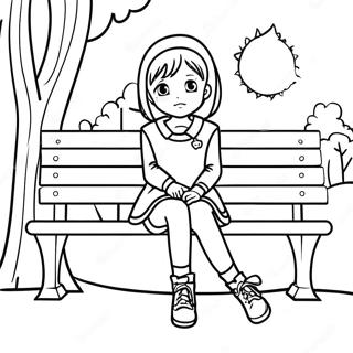 Melancholic Anime Girl Sitting On A Bench Coloring Page 43893-35198