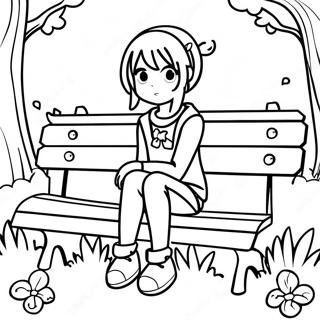 Melancholic Anime Girl Sitting On A Bench Coloring Page 43893-35199