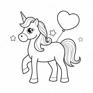 Sparkling Unicorn With Heart Balloons Coloring Page 43993-35280