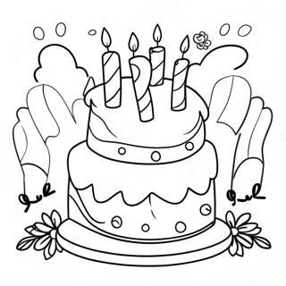 Colorful 4th Birthday Cake Coloring Page 44423-35614