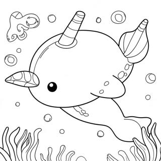 Cute Narwhal Swimming Coloring Page 4442-3721