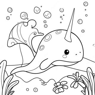 Cute Narwhal Swimming Coloring Page 4442-3722