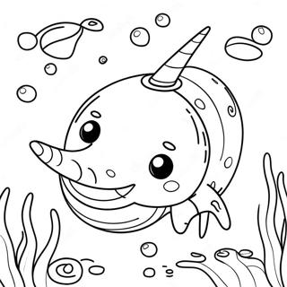 Cute Narwhal Swimming Coloring Page 4442-3724