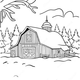 Festive Country Barn With Snow Coloring Page 44443-35629