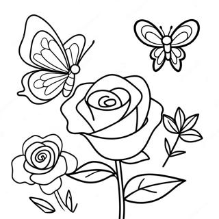 Rose And Butterfly Coloring Page 44542-35726