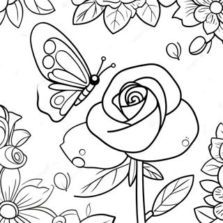 Rose And Butterfly Coloring Page 44542-35728