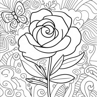 Elegant Rose With A Colorful Butterfly Coloring Page 44543-35710