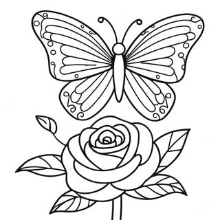 Elegant Rose With A Colorful Butterfly Coloring Page 44543-35711