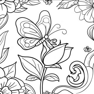 Elegant Rose With A Colorful Butterfly Coloring Page 44543-35712