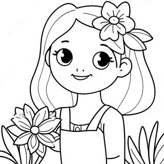 Cute Girl With Flowers Coloring Page 45013-36089