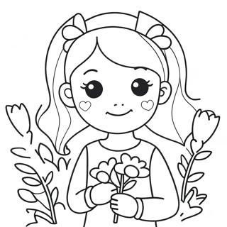 Cute Girl With Flowers Coloring Page 45013-36090