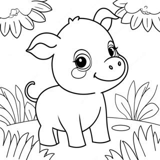 Cute Piglet In A Flower Garden Coloring Page 4512-3777