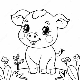 Cute Piglet In A Flower Garden Coloring Page 4512-3780