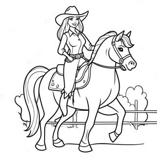 Adventurous Cowgirl Barbie Riding A Horse Coloring Page 45183-36231