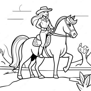 Adventurous Cowgirl Barbie Riding A Horse Coloring Page 45183-36232