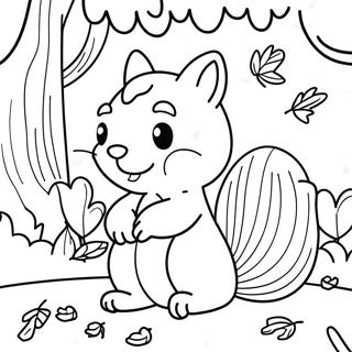 Cute Kindergarten Squirrel In Autumn Coloring Page 45223-36252