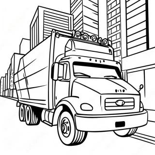 Cool Trash Truck Driving Through City Coloring Page 45293-36309