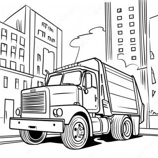 Cool Trash Truck Driving Through City Coloring Page 45293-36311