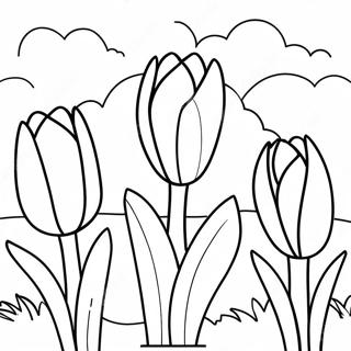 Realistic Tulip Garden Coloring Page 45502-36475