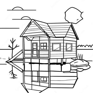 Lake House Cabin At Sunset Coloring Page 45572-36530