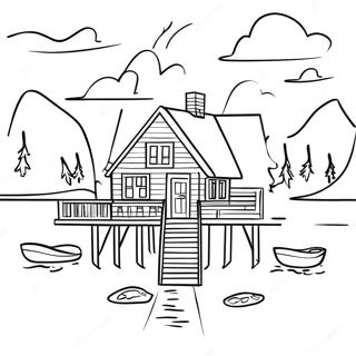 Lake House Cabin At Sunset Coloring Page 45572-36531