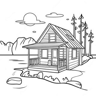 Lake House Cabin At Sunset Coloring Page 45572-36532