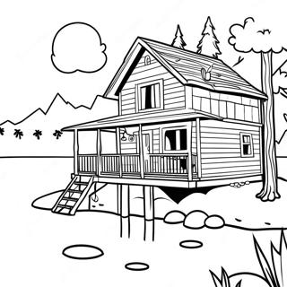 Cozy Lake House Cabin With Trees Coloring Page 45573-36534