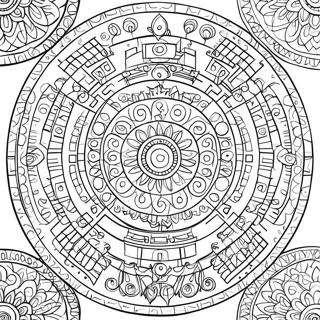 Aztec Calendar Intricate Design Coloring Page 45612-36564