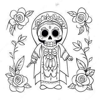 Colorful Santa Muerte With Flowers Coloring Page 45733-36658