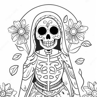 Colorful Santa Muerte With Flowers Coloring Page 45733-36660