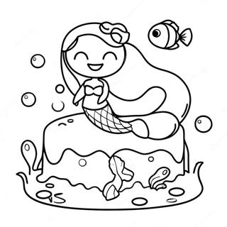 Underwater Mermaid Cake Party Coloring Page 45993-36869