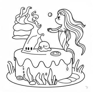 Underwater Mermaid Cake Party Coloring Page 45993-36871