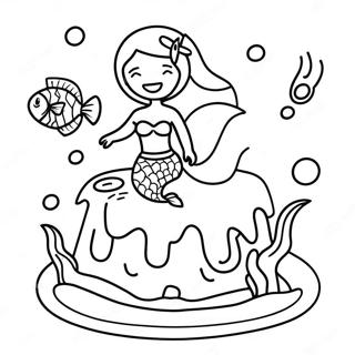 Underwater Mermaid Cake Party Coloring Page 45993-36872