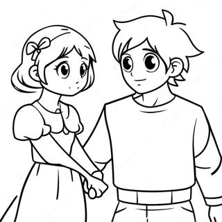 Anime Couple Holding Hands Coloring Page 46052-36914