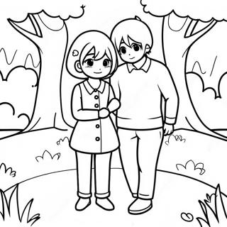 Cute Anime Couple In A Park Coloring Page 46053-36917