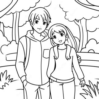 Cute Anime Couple In A Park Coloring Page 46053-36918