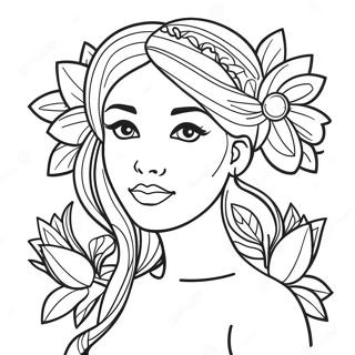 Elegant Girl With Flowers Coloring Page 4612-3858