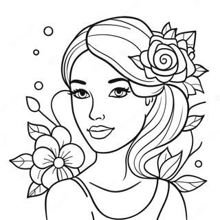 Elegant Girl With Flowers Coloring Page 4612-3859