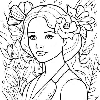 Elegant Girl With Flowers Coloring Page 4612-3860