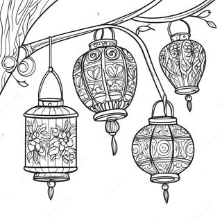 Colorful Tangled Lanterns At Night Coloring Page 46133-36976