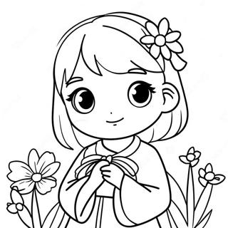 Cute Anime Girl With Flowers Coloring Page 46263-37078